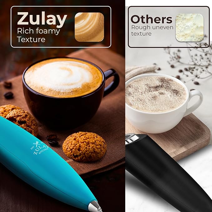 Zulay Kitchen Patented Tornado Triple Whisk Milk Frother with 4 Duracell Batteries ??Handheld Foam Maker for Coffee, Lattes, Matcha & Hot Chocolate ??Rich, Creamy Froth in Seconds