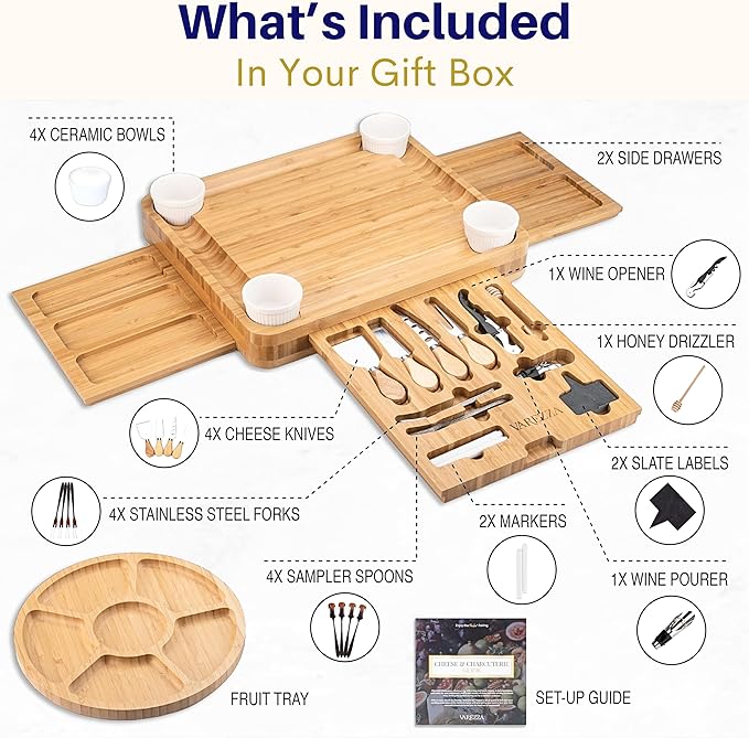 Charcuterie Boards Set ??Large Bamboo Cheese Board & Platter with Charcuterie Accessories, Housewarming Gifts for New Home, Christmas, Bridal Shower, New House Gift