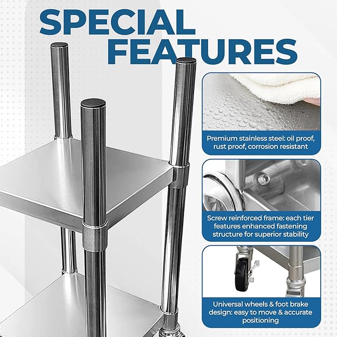 Commercial Stainless Steel Rice Warmer Cart Stand with Wheels ??14" x 14" Mobile Utility Stand for Kitchens & Restaurants | Heavy-Duty Design