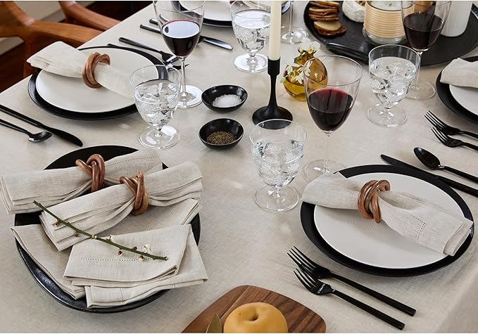 Solino Home Light Natural Linen Tablecloth 52 x 52 Inch - 100% Pure Linen Square Table Throw - Classic Hemstitch, Machine Washable Table Cloth for Spring, Easter
