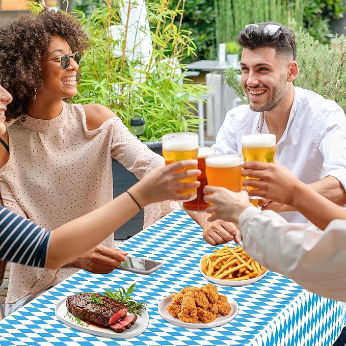 QZYL 3 PCS Oktoberfest Tablecover, 54 X 108 in Disposable Plastic Beer Festival Party Supplies, Rectangular Blue White Checkered Tablecloth, Oktoberfest Decorations for Kitchen Dining Party Holiday