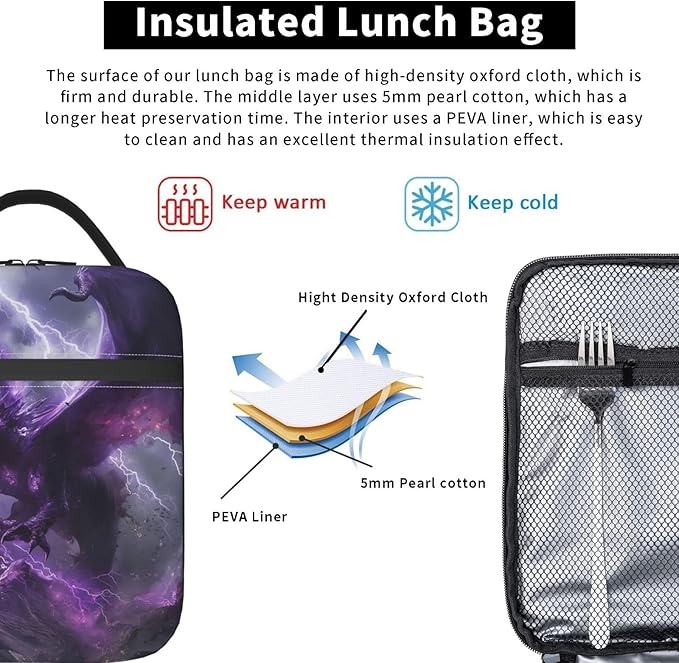 VANZEV Dragon Lunch Box for Adults Women Girls Boys Kids Animal Lunch Box Insulated Cooler Reusable Lunch Bag Container Gifts for Work Office Picnic Travel School