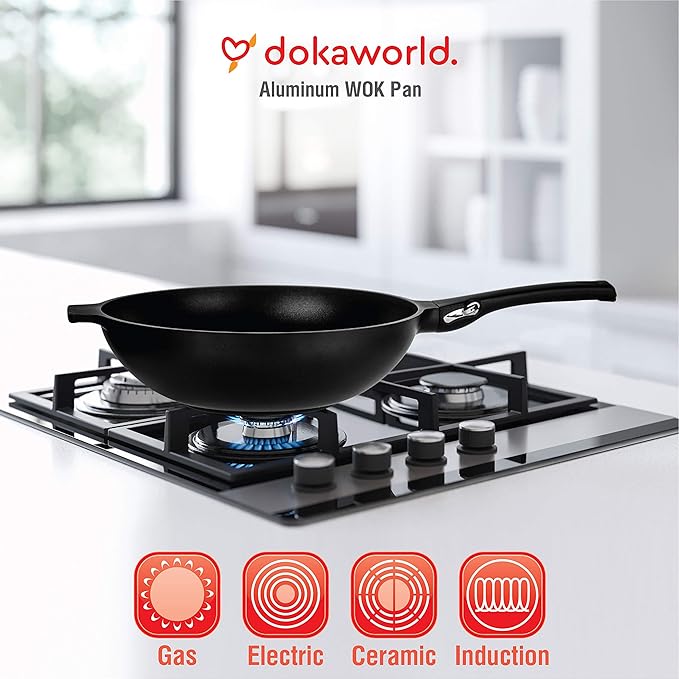 Aluminum Nonstick 12 inch Wok - Induction Compatible - Lightweight