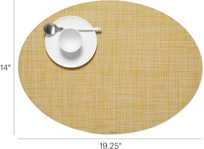 Chilewich Mini Basketweave Placemats in Ochre - Set of 4 - Easy Care Woven Tabletop Textiles - Indoor/Outdoor - 19.25" x 14" Oval