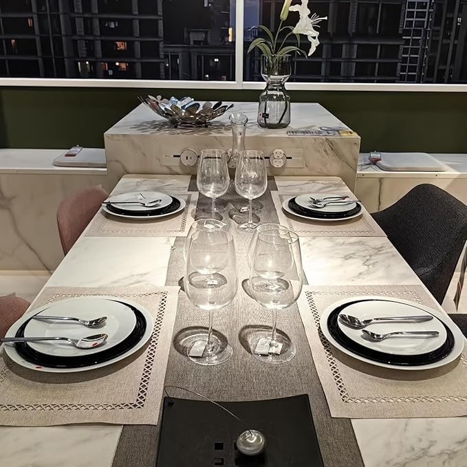 Placemats Set of 6 for Dining Table with Hollow Edge Design- Table Mats 12x 18 Inch, Cloth Place mats Machine Washable (Beige 6pcs)