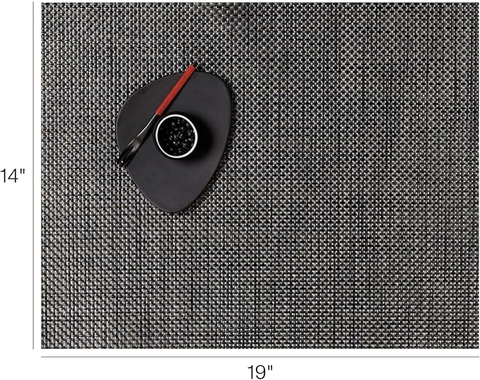 Chilewich Basketweave Placemats in Carbon - Set of 4 - Easy Care Woven Tabletop Textiles - Indoor/Outdoor - 19" x 14" Rectangle