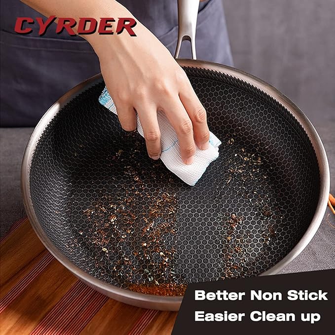 Hybrid 13.5Inch 316 Stainless Steel Pan, PFOA Free Non-Stick Wok, Dishwasher Oven Safe, Stay Cool Handle Skillet, Works with Induction Cooktop/Ceramic/Gas/Electric Stove