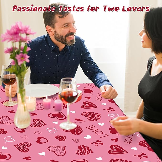 4 Pack Valentines Plastic Tablecloths, Disposable Valentines Party Favors, Romantic 54" X 108" Red Pink Table Cloth, Galentines Decorations Heart-shaped Love Tablecover for Wedding Happiness Decor