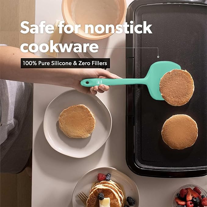 New DI ORO Silicone Turner Spatula Set - Kitchen Spatulas for Nonstick Cookware - Cooking Utensils for Flipping Eggs & Pancakes - 600째F Heat-Resistant BPA Free Turners - Dishwasher Safe (4pc, Mint)