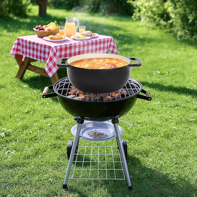 ROVSUN 5 Quart Enameled Cast Iron Dutch Oven with Lid, Dual Handles, Oven Safe up to 500째F or on Stovetop, Compatible for Braising, Stews, Roasting, Bread Baking-Black