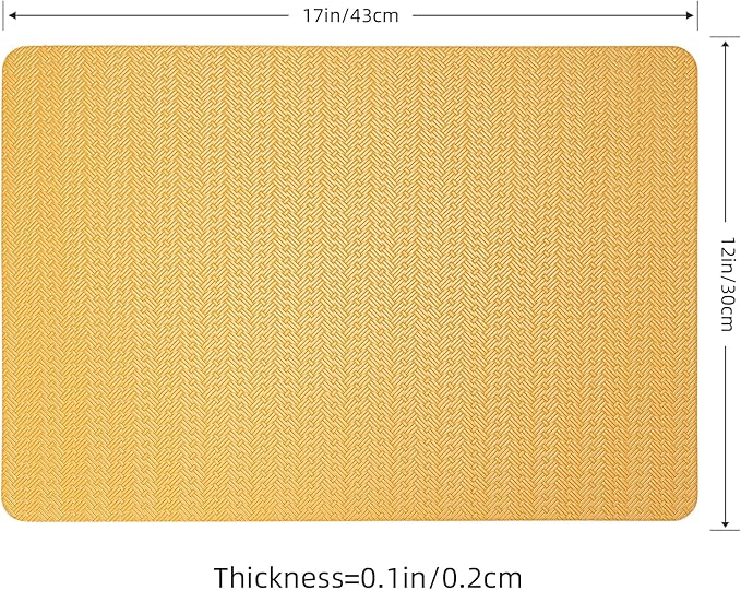 PROMATTOO Faux Leather Placemats Set of 6 – 17x12 Inch Vinyl Table Mats, Heat Resistant, Non Slip, Wipeable & Washable, Easy to Clean Dining Table Decor for Kitchen & Dining Room（Golden Yellow）