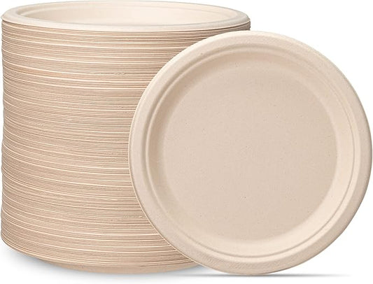 Comfy Package [9 Inch - 250 Pack] Paper Plates, 100% Compostable Plates Heavy-Duty - Kraft Biodegradable Plates, Disposable Sugarcane Paper Plates - Brown Unbleached