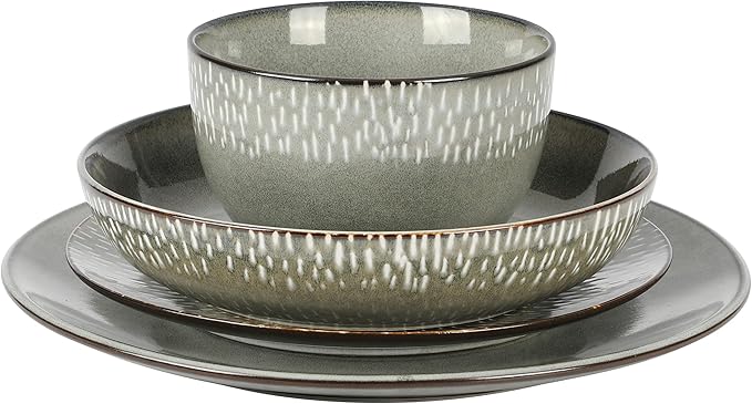 Gibson Elite Matisse 16-Piece Double Bowl Dinnerware Set, Service for 4 ??Green Stoneware Plates and Bowls