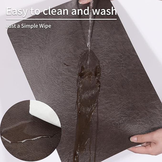 EDanle Cowhide Pattern Faux Leather Placemats Set of 6,Heat Resistant Non-Slip Waterproof Wipeable Washable Kitchen Dining PU Table Place Mats,Double-Sides Available,Black Brown