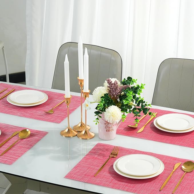 flohar Placemats Set of 6竊똂hristmas Decoration Non-Slip PVC Weave Table Mats Easy to Clean竊똇eat Resistant Place Mats for Kitchen Dining Table Decoration Indoor Outdoor竊똓ed
