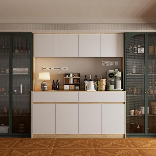 71" XL Pantry Cabinet,Kitchen Storage Cabinets with 15.7" Countertop,Kitchen Pantry Cabinet with 2 Drawer and 4 Storage compartments, Hutch Cabinet for Kitchen/Dining Room