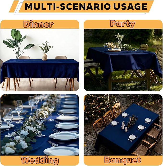 TWINPRET Rectangle Tablecloth 60 x 126 Inch, Navy Blue Waterproof Washable Polyester Table Cloth - Stain & Oil Resistant Rectangular Table Cover for Banquet & Party (Fits 8 Foot Tables) [2 Pack]