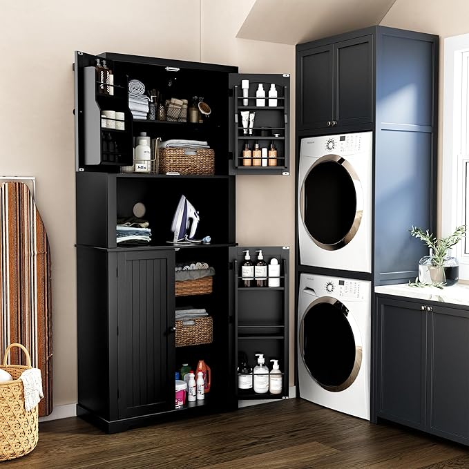 HLR 72" Kitchen Pantry Storage Cabinet, Freestanding Larder Cupboard, Kitchen Hutch Cabinet with Microwave Stand,Utility Pantry with Doors and Shelves for Dining Room, Living Room