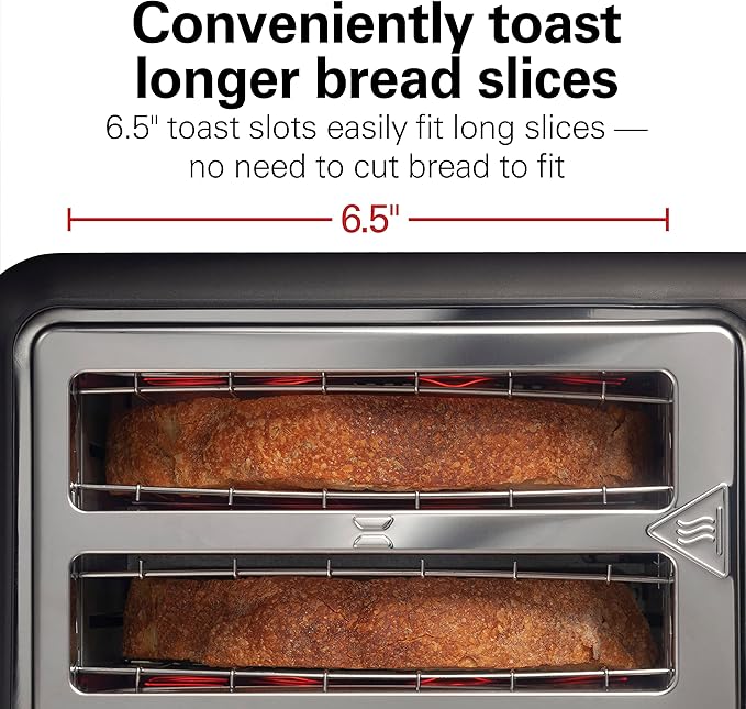 Hamilton Beach Gourmet 2 Slice Slot Toaster with Extra Long & Wide Slots, Sure-Toast Technology, Shade Selector with 7 Browning Levels, Bagel Setting, Matte Black and Stainless Steel (22996)