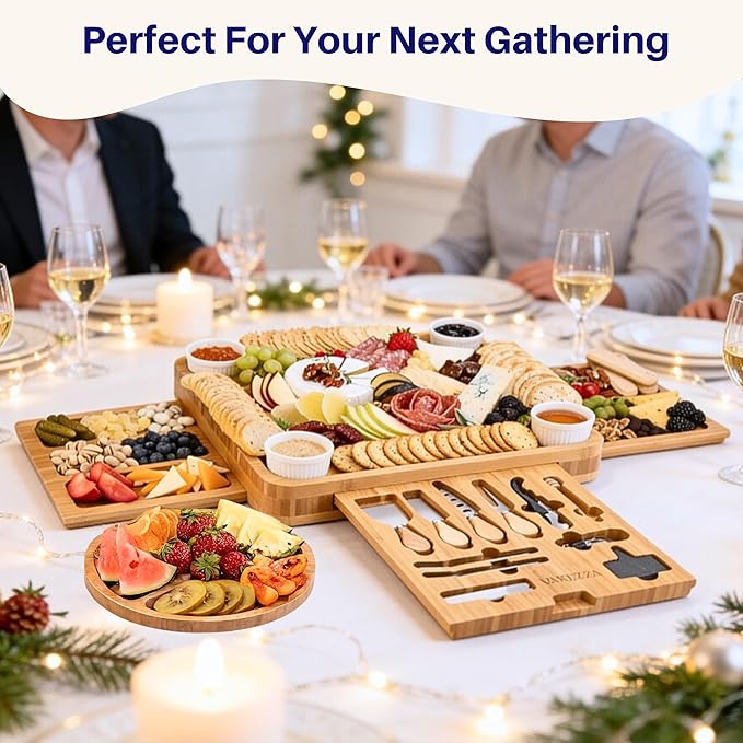 Charcuterie Boards Set ??Large Bamboo Cheese Board & Platter with Charcuterie Accessories, Housewarming Gifts for New Home, Christmas, Bridal Shower, New House Gift