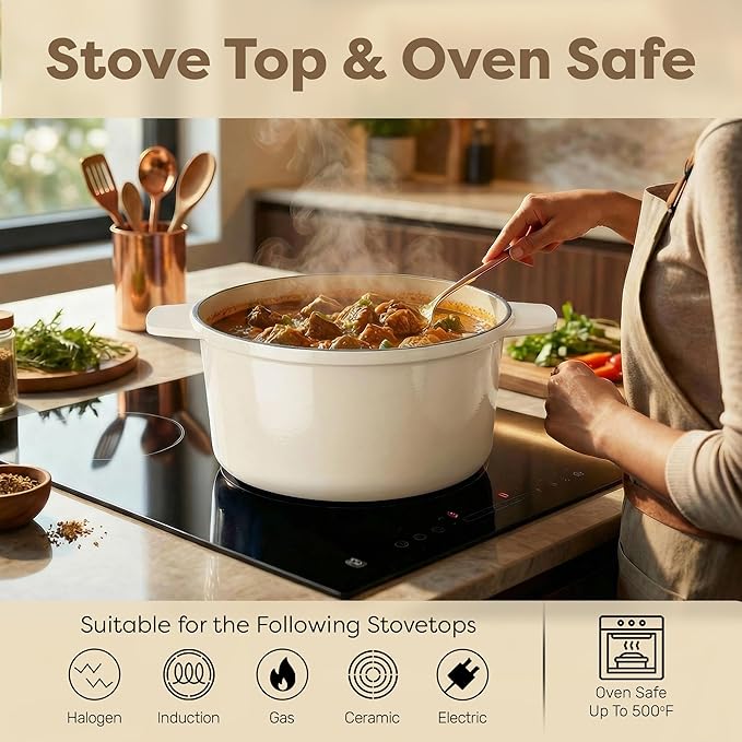 Gotham Steel 5 Qt Dutch Oven Pot with Lid, Nonstick Ceramic Dutch Oven Stock Pot, 10 in 1 Cooking Pots & Dutch Ovens for Bread Baking, Lightweight Oven & Dishwasher Safe ??Cream