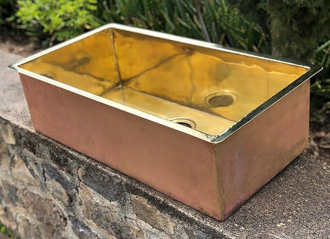 Brass Butler Sink, Gold Sink Brass Butler Sink, Handmade, Surface or Under Counter Mount, Custom Smooth Solid Brass, 34 Inch Kitchen Sink Gold Kitchen Sink
