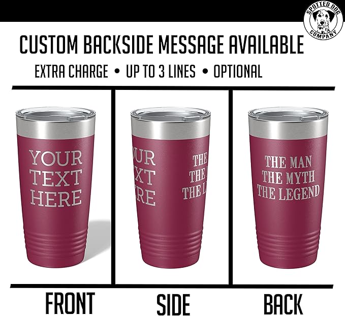 Personalized 20oz (17 Colors) Powder Coated Insulated Stainless Steel Tumbler with Lid, Custom Etched, Customized Text Message Name, Engraved Gift Idea Women Men Him Her, Your Text Here (Maroon)