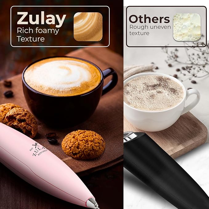 Zulay Kitchen Patented Tornado Triple Whisk Milk Frother with 4 Duracell Batteries ??Handheld Foam Maker for Coffee, Lattes, Matcha & Hot Chocolate ??Rich, Creamy Froth in Seconds