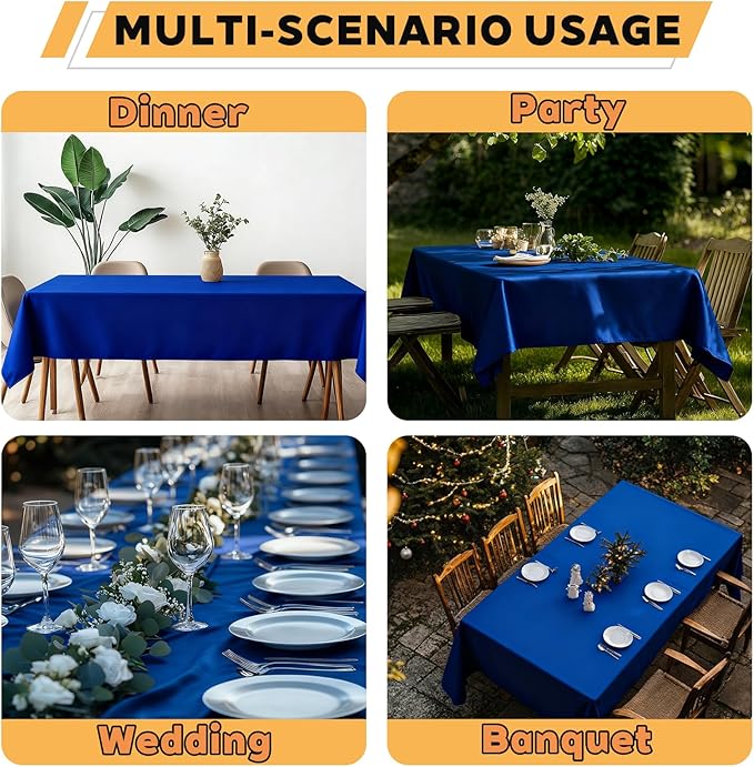 TWINPRET Rectangle Tablecloth 60 x 102 Inch, Blue Waterproof Washable Polyester Table Cloth - Stain & Oil Resistant Rectangular Table Cover for Banquet & Party (Fits 6 Foot Tables) [2 Pack]