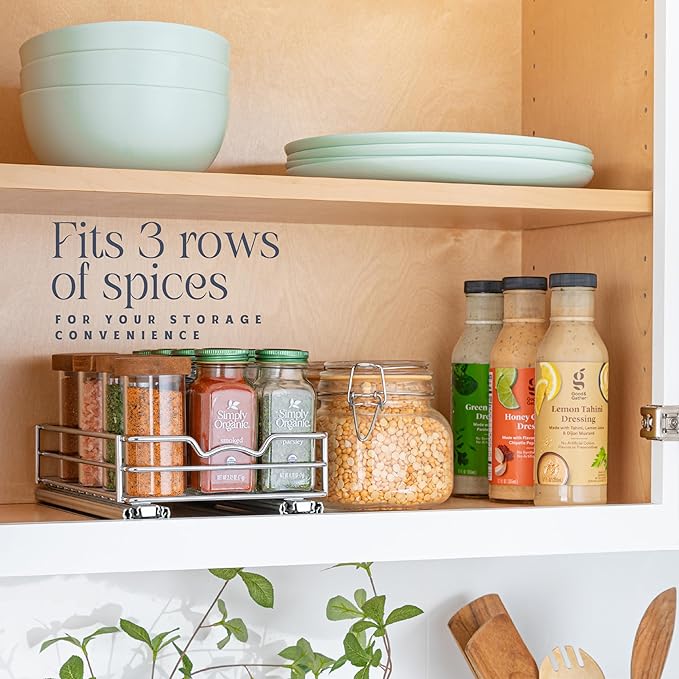 Pull Out Cabinet Organizer for Spices, Cans - Heavy Duty with Lifetime Limited Warranty- Pull Out Spice Rack- Cabinet Pull Out Shelf for Cans,Dishes, Etc, 6-1/2 "W x 10-1/2"D x 2-3/4?쒱, Chrome
