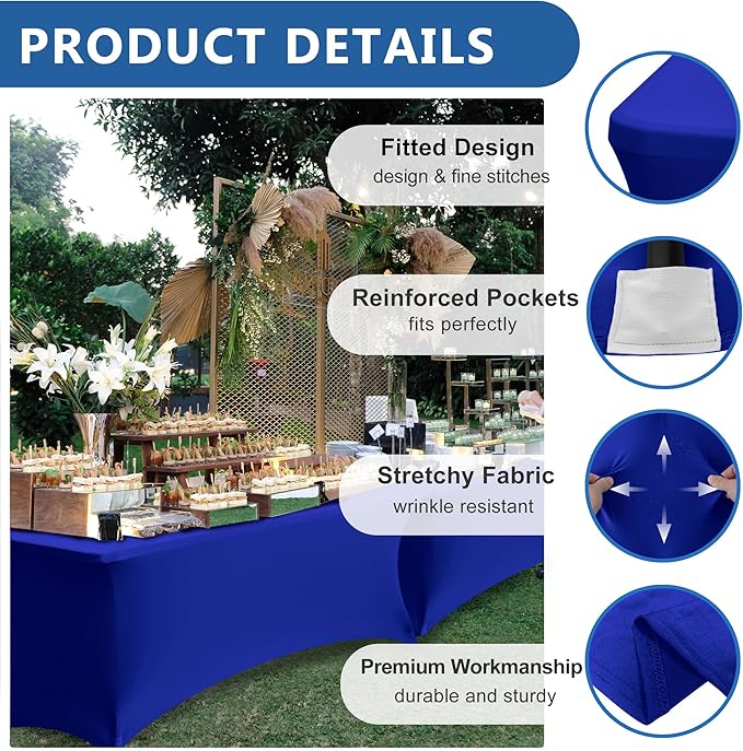 Enjoyidea Table Cover for 6 Foot Rectangle Tables-6 Pack Royal Blue Fitted Stretch Tablecloth-Spandex 6ft Folding Tablecloths for Party, Vendor Booth Display, Banquet Buffet Event, Craft Trade Show