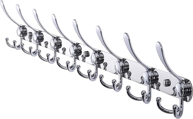 Dseap Coat Rack Wall Mount - 29.5??Long 8-Tri-Hooks Heavy Duty Coat Hanger Rail Wall Hooks for Hanging Coats Hats Clothing Clothes Purse Mudroom Entryway, Chromed