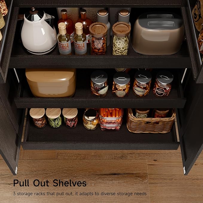 ONBRILL 71" Tall Farmhouse Kitchen Pantry Cabinet with 3 Pull Out Shelves & 2 Large Drawers, Pantry Storage Cabinet with 6 Door Shelf & Adjustable Shelf, Freestanding Cupboard for Kitchen, Dining Room