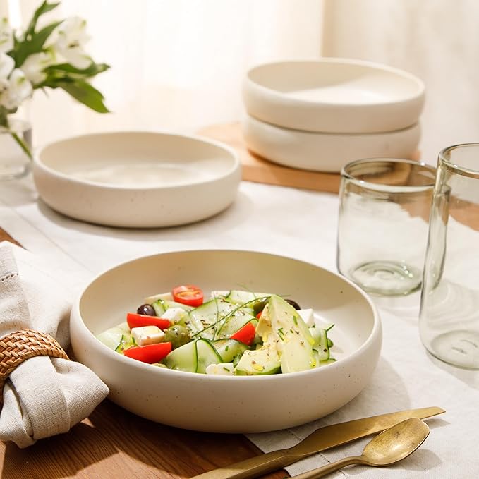Bloomhouse - Two Time Oprah's Favorite Things Winner - Corsica Clay 4-Piece Meal and Pasta Bowl Set ??Sea Salt White Stoneware for Dinner, Serving & Everyday Use