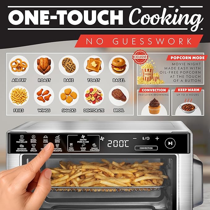 Gourmia Toaster Oven Digital Air Fryer - Convection Mode with 4 Slice Capacity, 3 Rack Positions, 12 Presets, Toast, Bagel, Bake, Roast, Broil, Dehydrate, Popcorn, Fits 9" Pizza, Stainless Steel