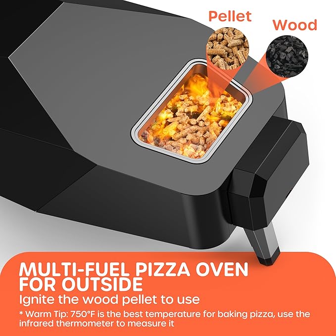 Outdoor Wood Pellet Pizza Oven ??12" Woodfire Pizza Stone Oven, Wood Fired Pizza Maker, Portable for Backyard Party, with Pizza Stone, Pizza Peel, Pizza Cutter, Infrared Thermometer