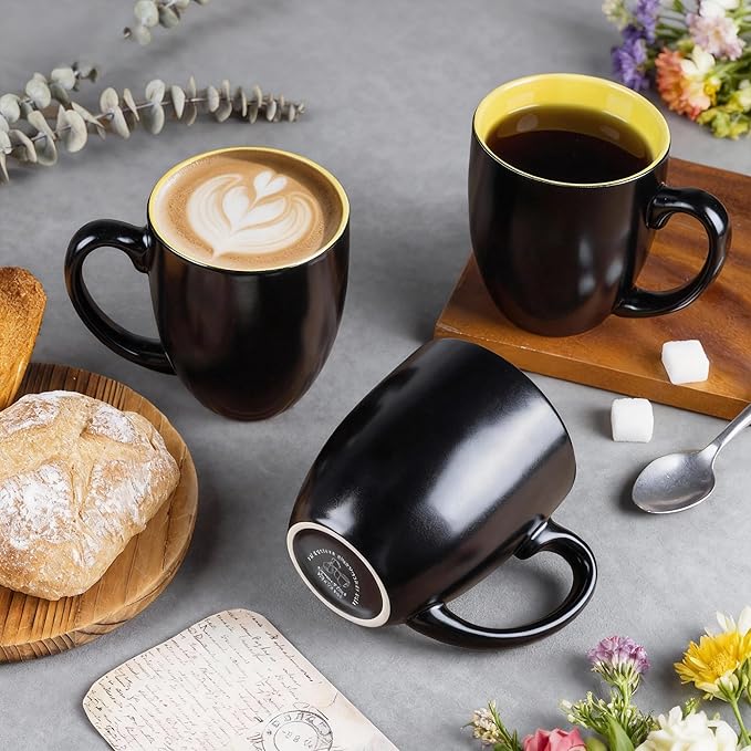 GBhome 16oz Coffee Mugs Set of 6, Large Ceramic Coffee Mugs for Man, Woman, Dad, Mom, Modern Coffee Mugs Set with handle for Tea/Latte/Cappuccino/Milk/Cocoa. Dishwasher&Microwave Safe,Yellow