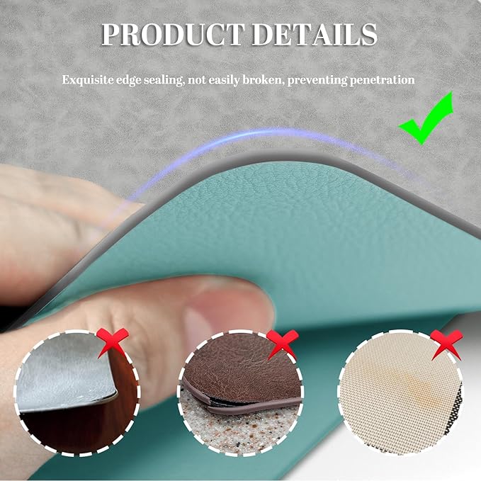 BLESWIN Faux Leather Placemats, PU Dining Table, Waterproof and Oil Resistant Easy to Clean, Heat Resistant Reversible Use Table Mats for Kitchen, Dining Table, Outdoor ??12 횞 17 Inch, Light Grey&Blue
