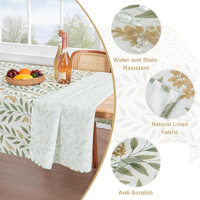 H.VERSAILTEX Linen Table Cloths Floral Printed Tablecloth Spill-Proof Waterproof Table Cover for Dining Buffet Feature Soft and Thick Fabric Wrinkle Free, 60 x 60 Inch, Adela Botanical Motif - Sage