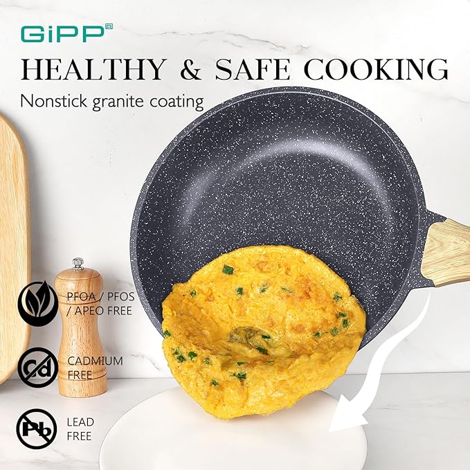 GiPP Pots and Pans Set Non Stick - 10 Pcs White Granite Kitchen Cookware Sets Nonstick Induction Cookware Cooking Pan Set with Frying Pans, Saucepans and Silicone Utensils, PFOS & PFOA Free, Gray