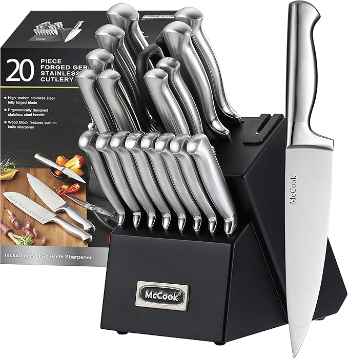 McCook짰 Knife Sets,German Stainless Steel Kitchen Knives Block Set with Built-in Sharpener