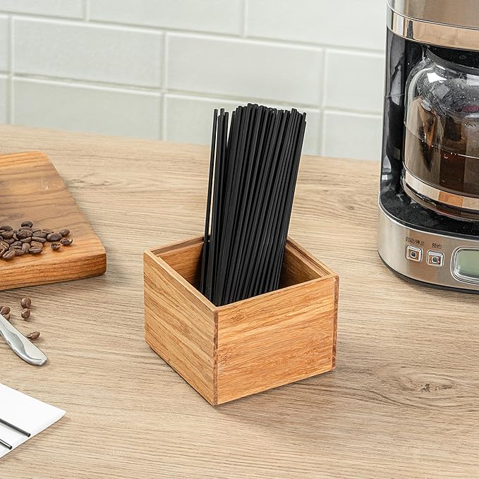 Restaurantware Eco Display 4 Inch x 4 Inch x 3.25 Inch Bamboo Condiment Container 1 Small Spice Box - Chip-Resistant For Seasoning Spices Condiments Natural Bamboo Bamboo Organizer Box