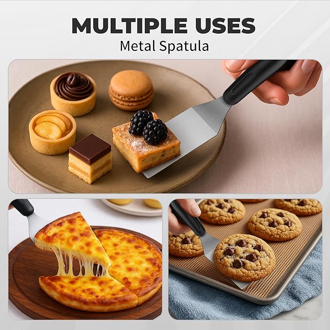 Stainless Steel Spatula Set,Mini Serving Spatula for Kitchen Use,Metal Spatula for Cooking with Heat Resistant Handle,Metal Spatulas for kitchen use for Pancakes?갟asagna?갃rownies?갅ake and Cookie (2PC)