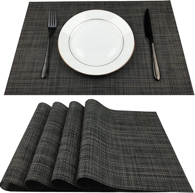 WAZAIGUR Placemats,Easy to Clean Crisscross Woven Vinyl Place Mats Durable Non-Slip Heat Resistant Table Mats,Placemats for Kitchen Table Set of 4,Grey