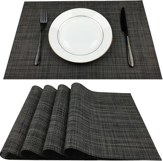 WAZAIGUR Placemats,Easy to Clean Crisscross Woven Vinyl Place Mats Durable Non-Slip Heat Resistant Table Mats,Placemats for Kitchen Table Set of 4,Grey