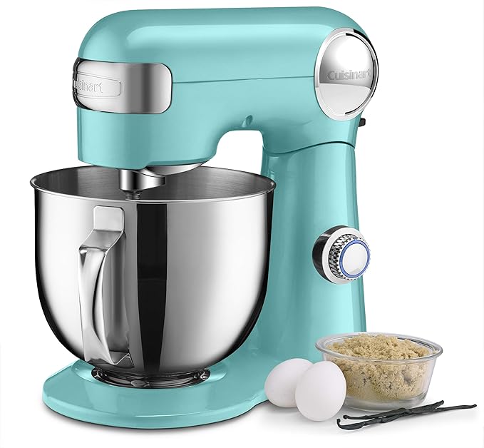 Cuisinart Stand Mixer, 12 Speed, 5.5 Quart Stainless Steel Bowl, Chef?™s Whisk, Mixing Paddle, Dough Hook, Splash Guard w/ Pour Spout, Periwinkle Blue, SM-50BL