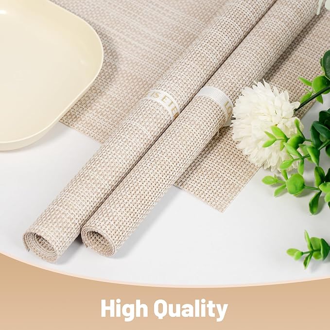 flohar Placemats Set of 6竊똍on-Slip PVC Weave Table Mats Easy to Clean竊똇eat Resistant Place Mats for Kitchen Dining Table Decoration Indoor Outdoor竊똁eige White