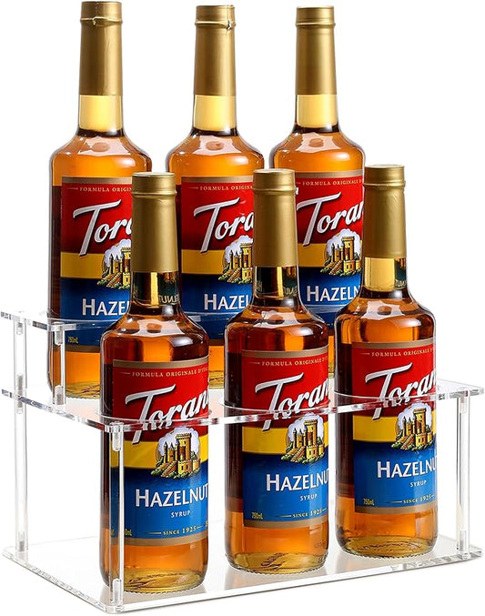 Acrylic Coffee Syrup Rack (6 Bottle Capacity),Syrup Bottle Holder Stand for Coffee Bar,Kitchen.Small Wine Rack for Bar,Family,Storage for Syrup,Wine,Condiments(Transparent)