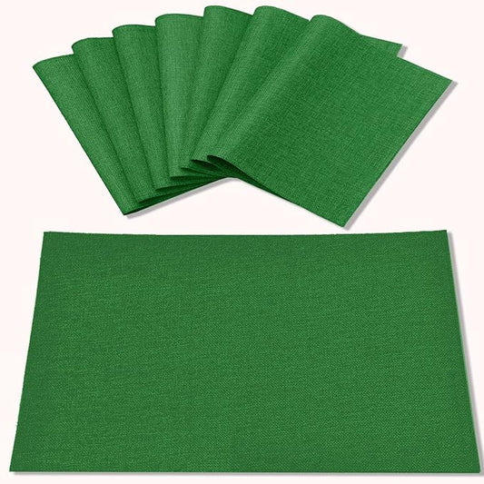 Rinpon Cloth Green Placemats Set of 8, Linen Type Fabric Placemats Machine Washable Heat Resistant Placemats Polyester Place Mats for Halloween, Thanksgiving and Christmas Dining Table (Forest Green)