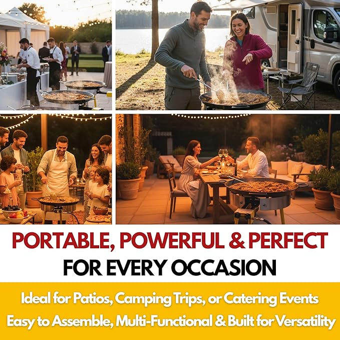 Paella Burner and Stand Set 16 Servings, 22 Inch Paella Pan, Dual Propane Outdoor Stove with Stand & Regulator, Portable Gas Cooker for Camping Crawfish Boil Cooking Outdoor, Paellera Propano